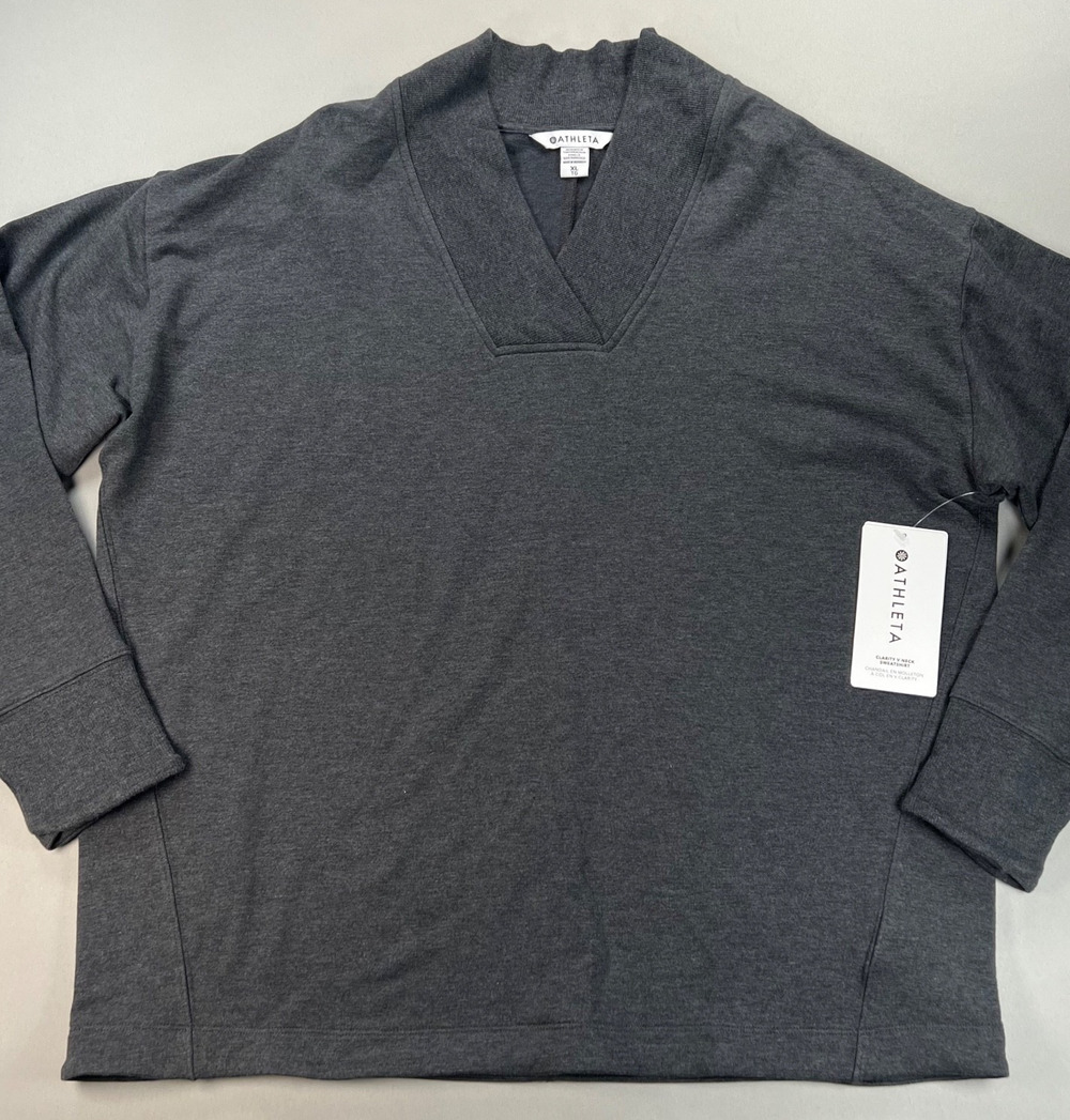 New Athleta Clarity Charcoal Grey V-Neck Pullover Sweatshirt (Size XL) MSRP $89